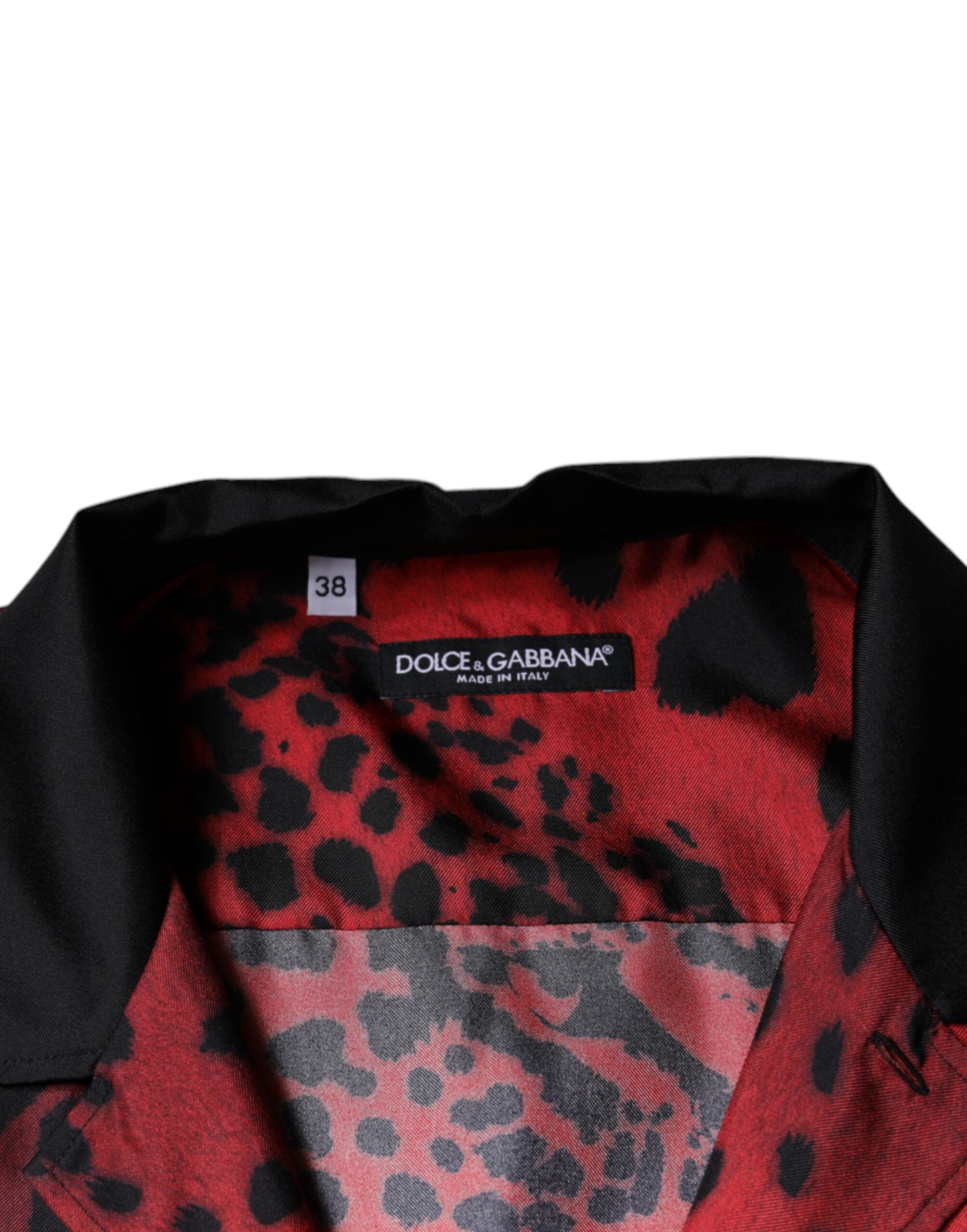 Dolce & Gabbana Red Leopard Silk Button-Down Shirt Casual Shirt